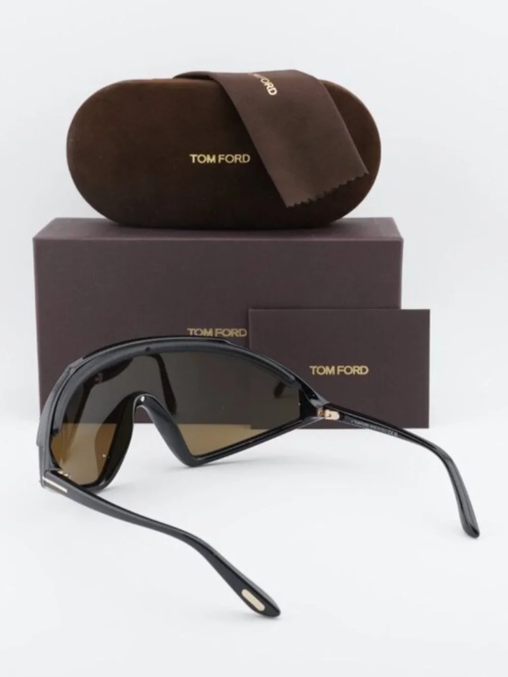 Tom Ford Lorna FT1121 01G Shield Sunglasses - Black / Brown